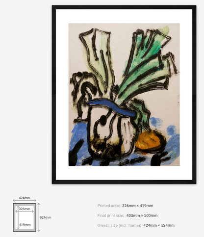 Framed abstract artwork with a black frame on a white background