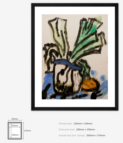 Framed abstract artwork with a black frame on a white background