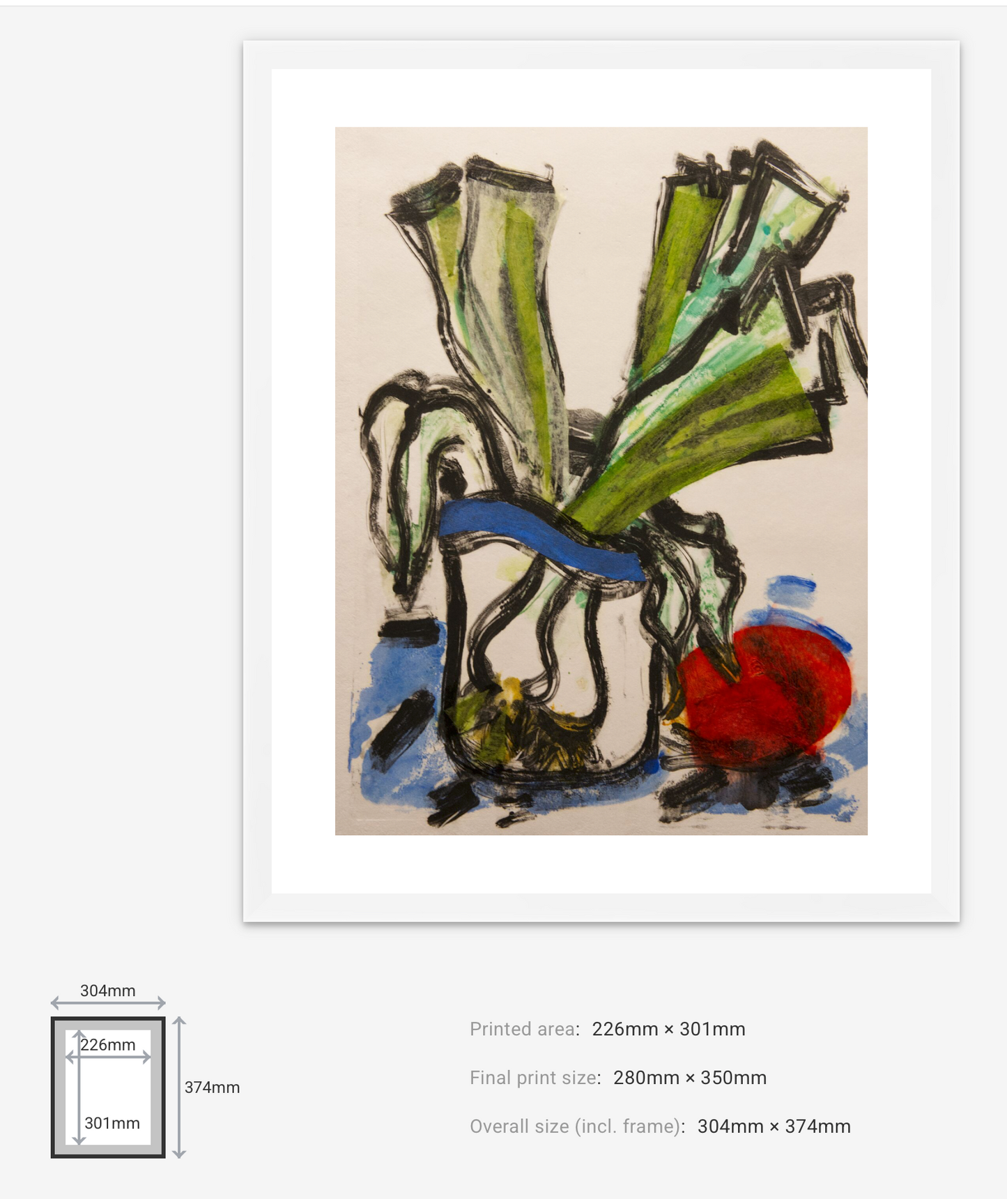 Artistic depiction of a vase and flowers with measurements on a beige background