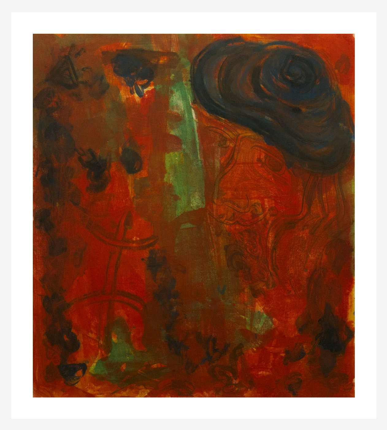 Abstract painting with warm colors on a white background