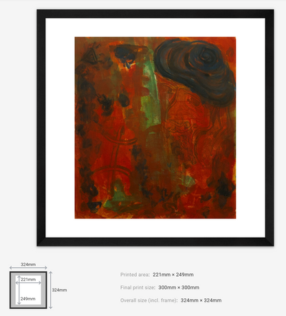 Framed abstract art print with dimensions displayed